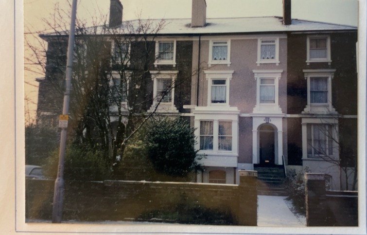 Original archive photograph: the completed Central Croydon town-house after refurbishment, the walls spar-coated and the ornamental balustrades and rainwater goods renewed
