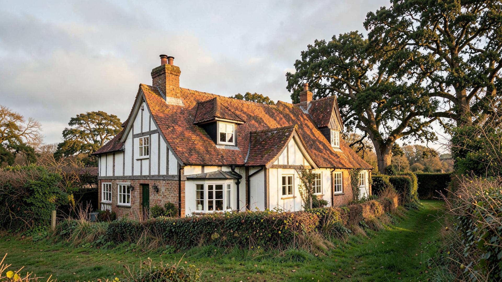 Timber-framed Kentish farmhouse with newly laid hand-made clay tile roof